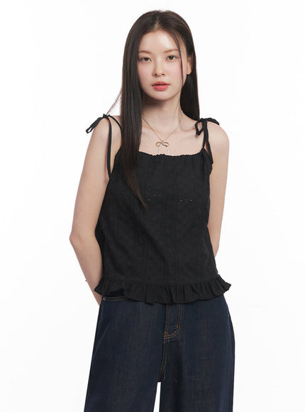 frill-lace-ribbon-cami-top-iy509 / Black
