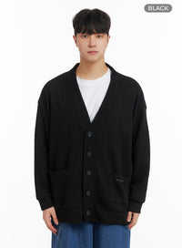 mens-cozy-overfit-buttoned-cardigan-ia402 / Black