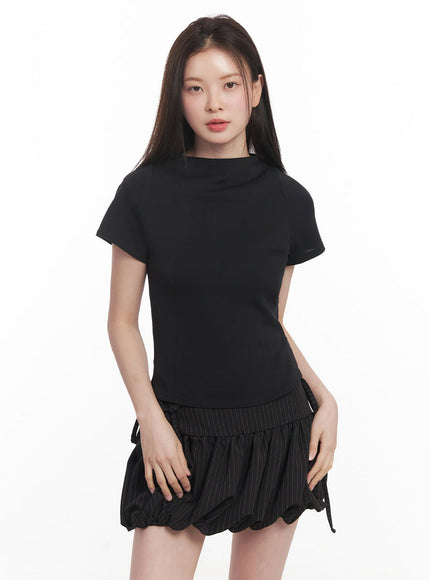 classy-mock-neck-blouse-top-iy509 / Black
