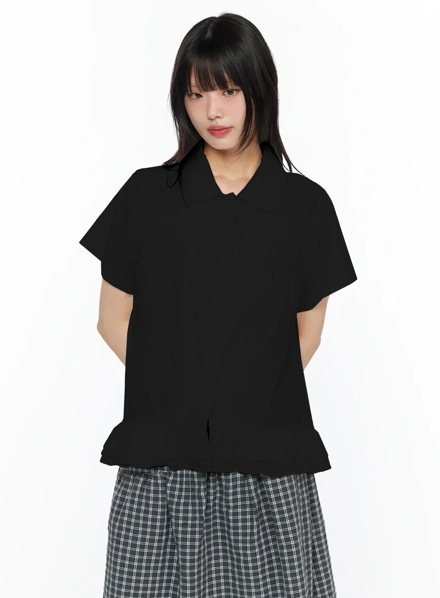 frill-flare-collar-blouse-iy525 / Black