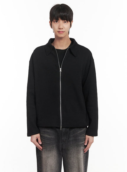 mens-zip-up-collared-cardigan-jacket-im518 / Black