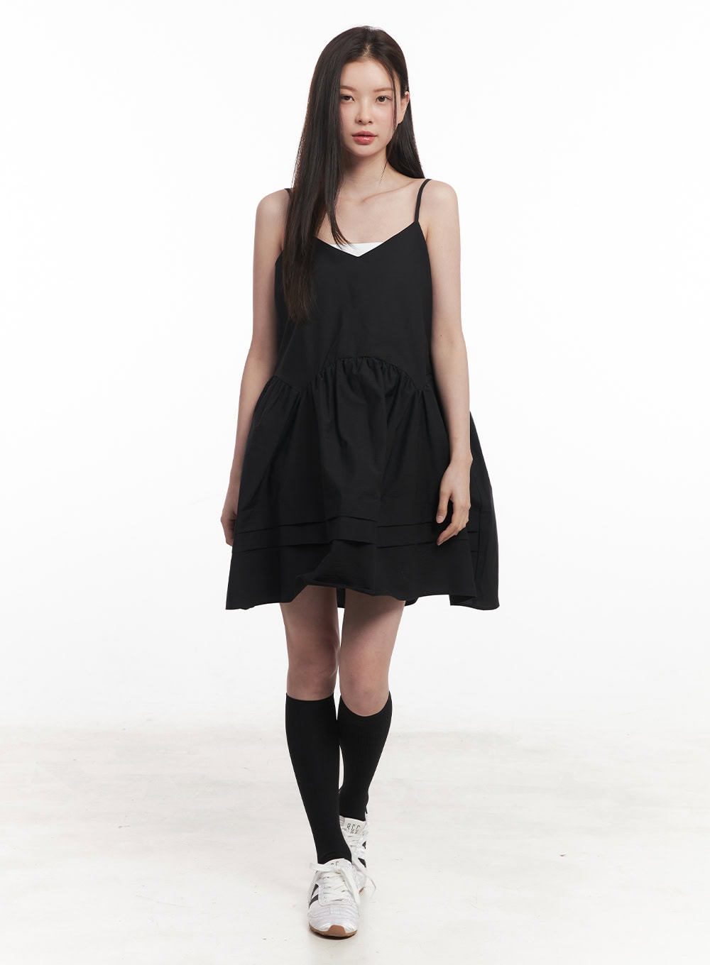 flare-v-neck-cami-mini-dress-iy509 / Black