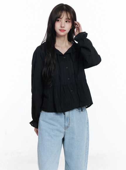 ribbon-frill-blouse-ij529 / Black