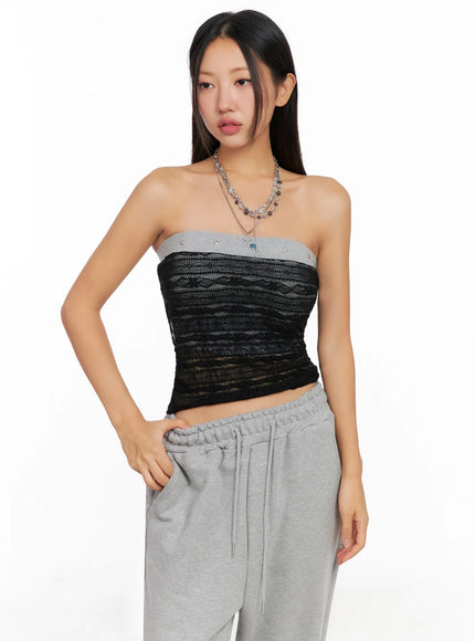 studded-lace-tube-top-ig528 / Black