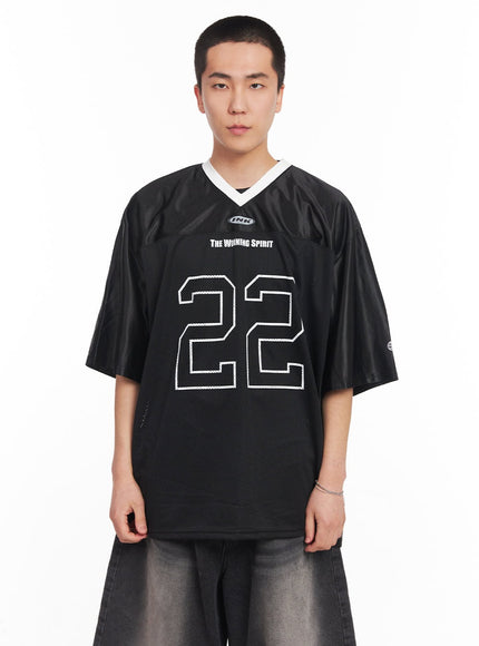 mens-mesh-v-neck-graphic-tee-iy505 / Black