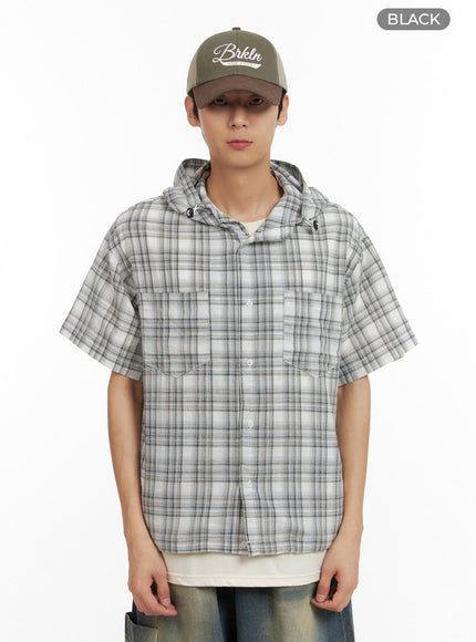 mens-relaxed-fit-checkered-shirt-il404 / Black