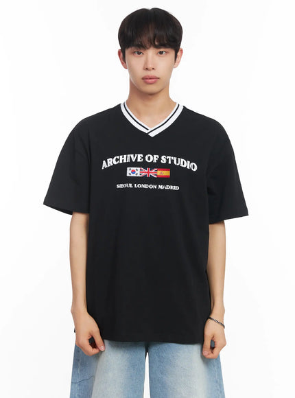 mens-v-neck-two-tone-tee-iu518 / Black