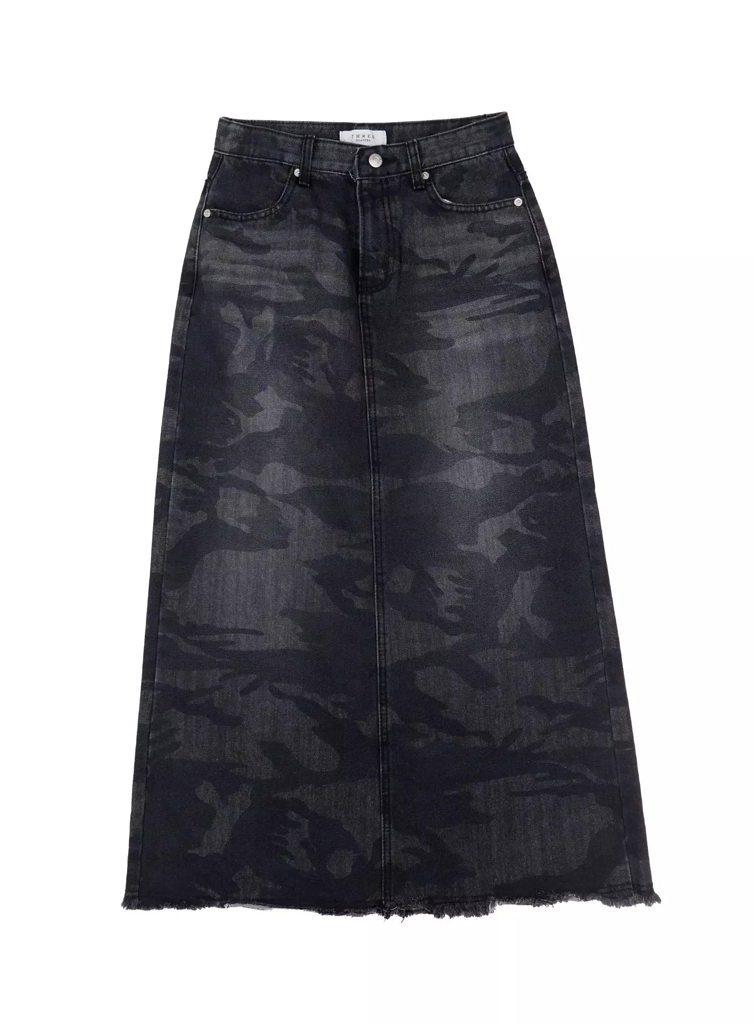 distressed-denim-maxi-skirt-in514 / Black