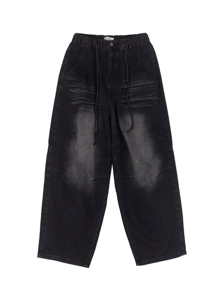 men-s-pintuck-wrinkle-wide-leg-jeans-iu503 / Black