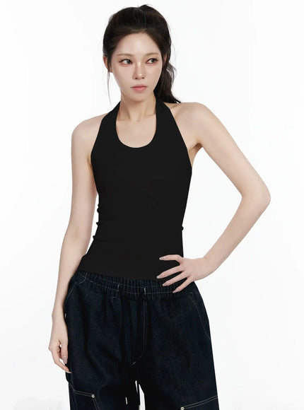 sleeveless-halter-neck-tank-top-ij528 / Black