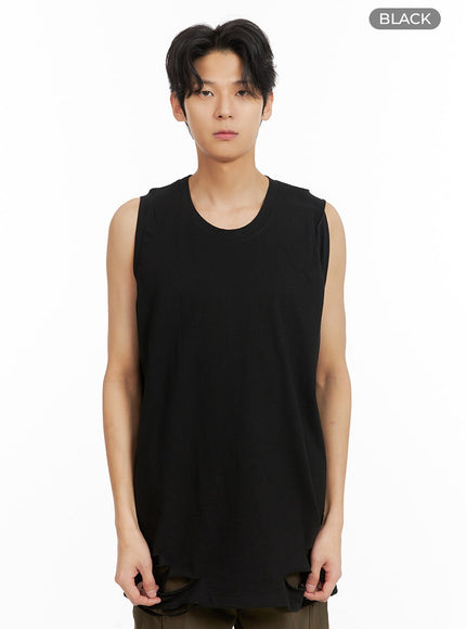 mens-cut-out-sleeveless-top-ia402 / Black