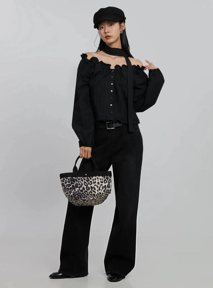 frill-button-up-blouse-id504 / Black