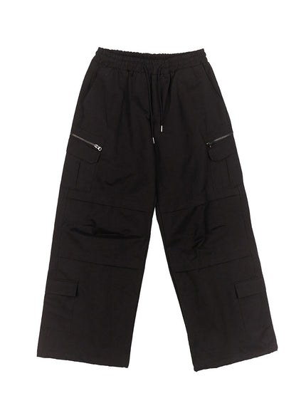 mens-cotton-pocket-wide-leg-pants-im528 / Black