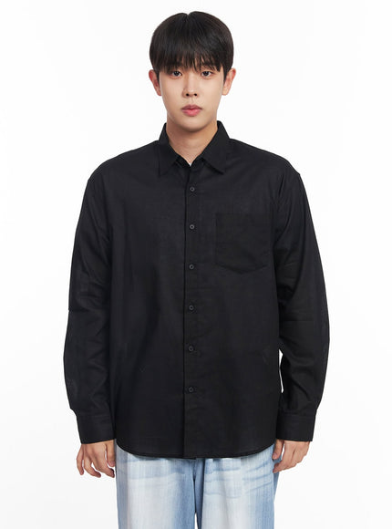 mens-linen-collared-shirt-iy522 / Black