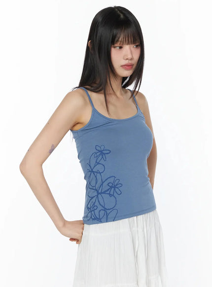 floral-embroidered-sleeveless-top-iy525 / Blue