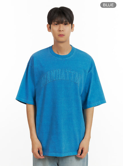 mens-stitched-lettering-t-shirt-iu419 / Blue