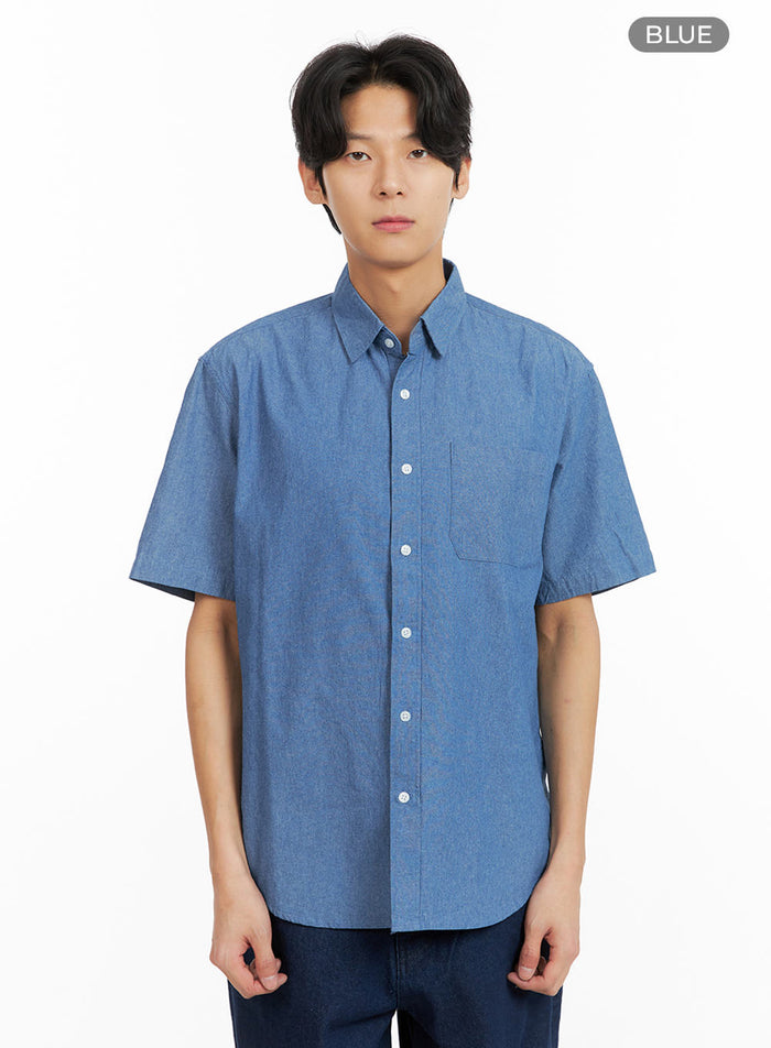 mens-denim-short-sleeve-buttoned-shirt-ia402 / Blue