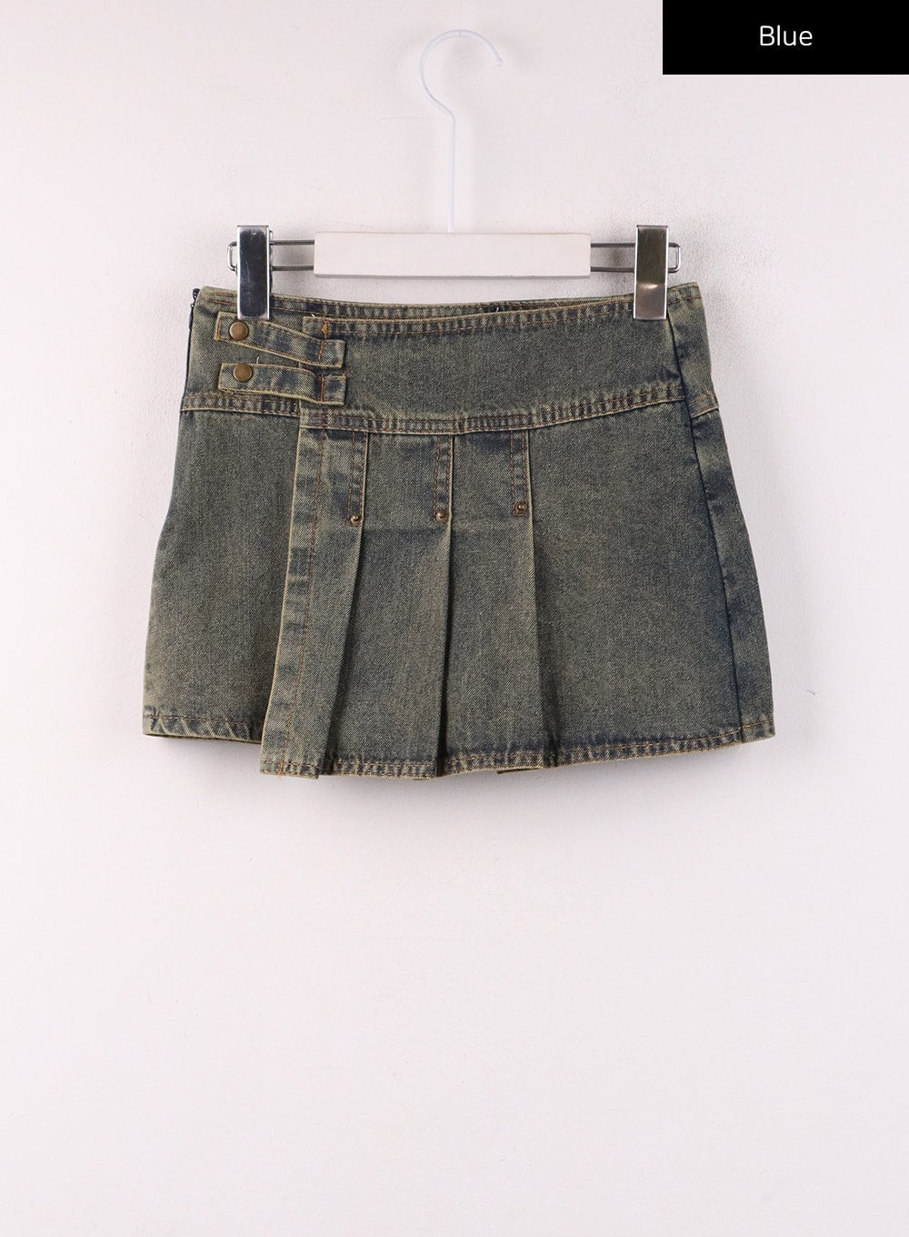 unbalanced-denim-pleated-mini-skirt-ij430 / Blue