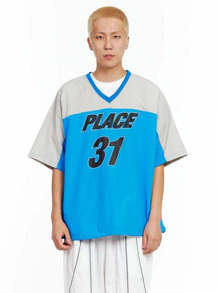 mens-nylon-v-neck-string-t-shirt-il511 / Blue