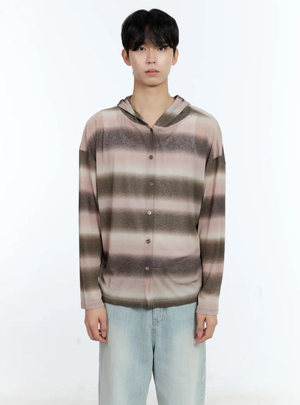 mens-ombre-striped-zip-up-jacket-ig501 / Brown