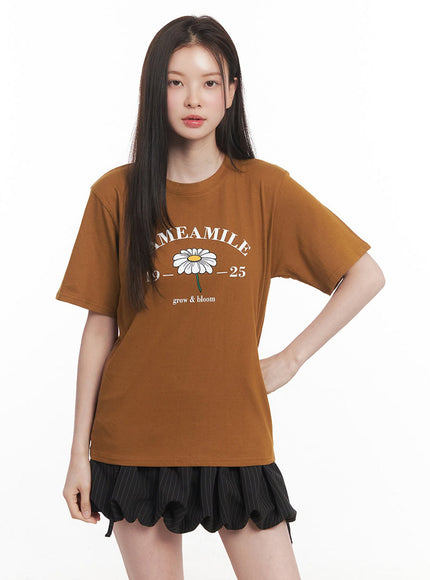 graphic-flower-t-shirt-iy509 / Brown