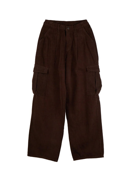 solid-wide-fit-cargo-pants-id402 / Brown