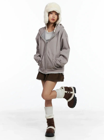 studded-fleece-zip-hoodie-in528 / Dark beige