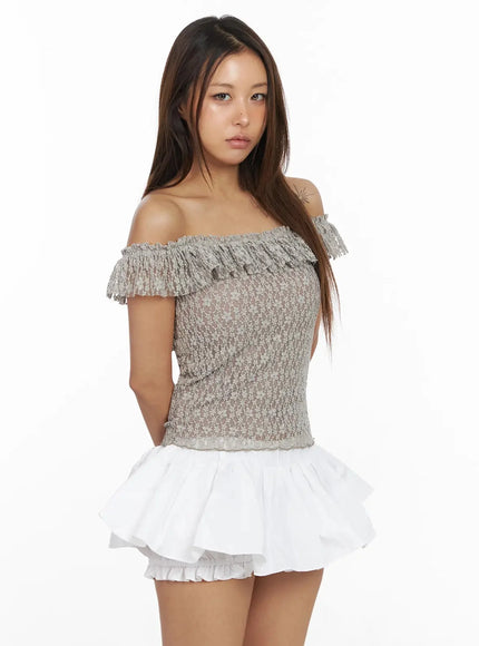 laced-off-shoulder-top-ia527 / Dark beige