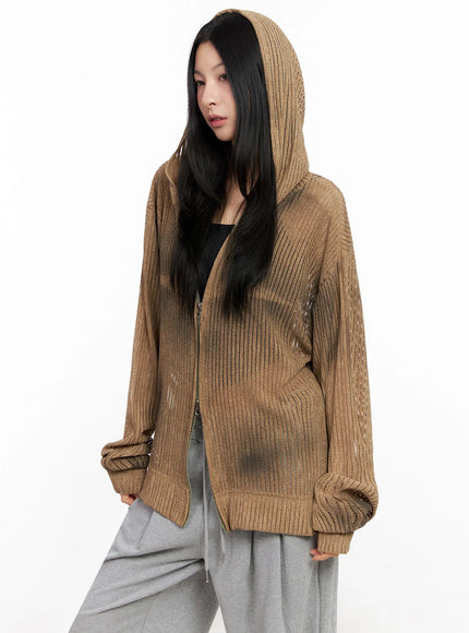 mesh-gradient-zip-up-hoodie-ig508 / Dark beige