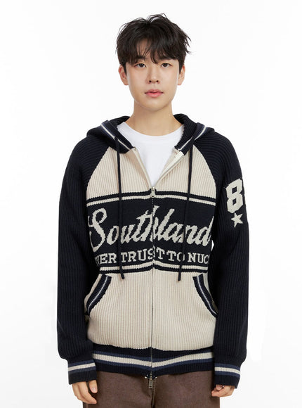 mens-zip-up-acrylic-hooded-sweater-in422 / Dark blue