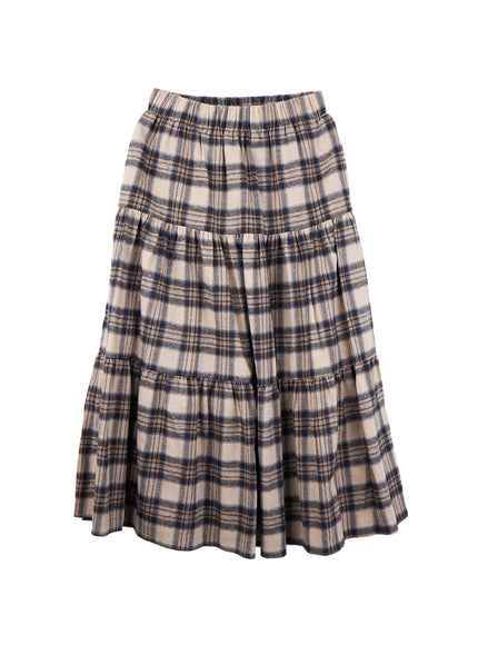 cotton-check-print-maxi-skirt-in415 / Dark blue