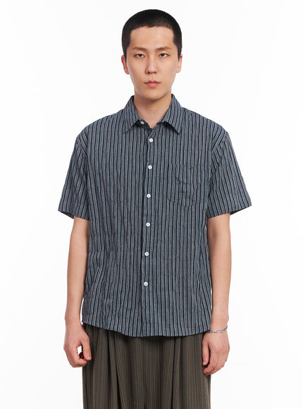 mens-striped-collared-shirt-iu512 / Dark blue