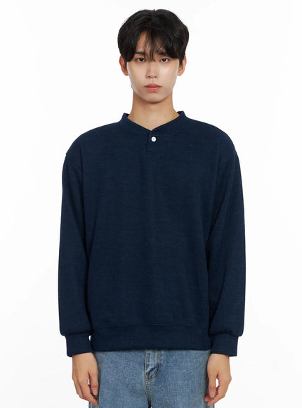 mens-henley-neck-sweatshirts-io517 / Dark blue