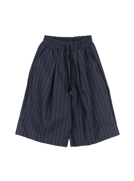 mens-striped-pintuck-shorts-il529 / Dark blue