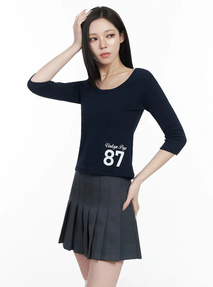 vintage-numeral-half-sleeve-fleece-top-ij528 / Dark blue