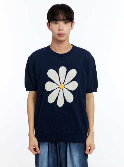 men-s-petal-knit-sweater-top-iy529 / Dark blue