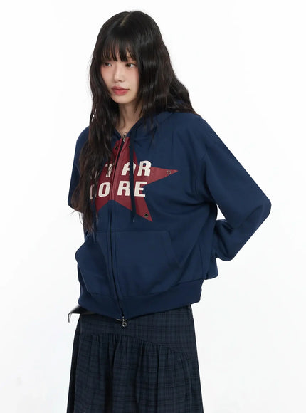 star-core-eyelet-graphic-hoodie-if505 / Dark blue