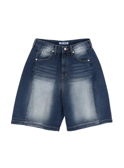 mens-side-drape-denim-jorts-il514 / Dark blue