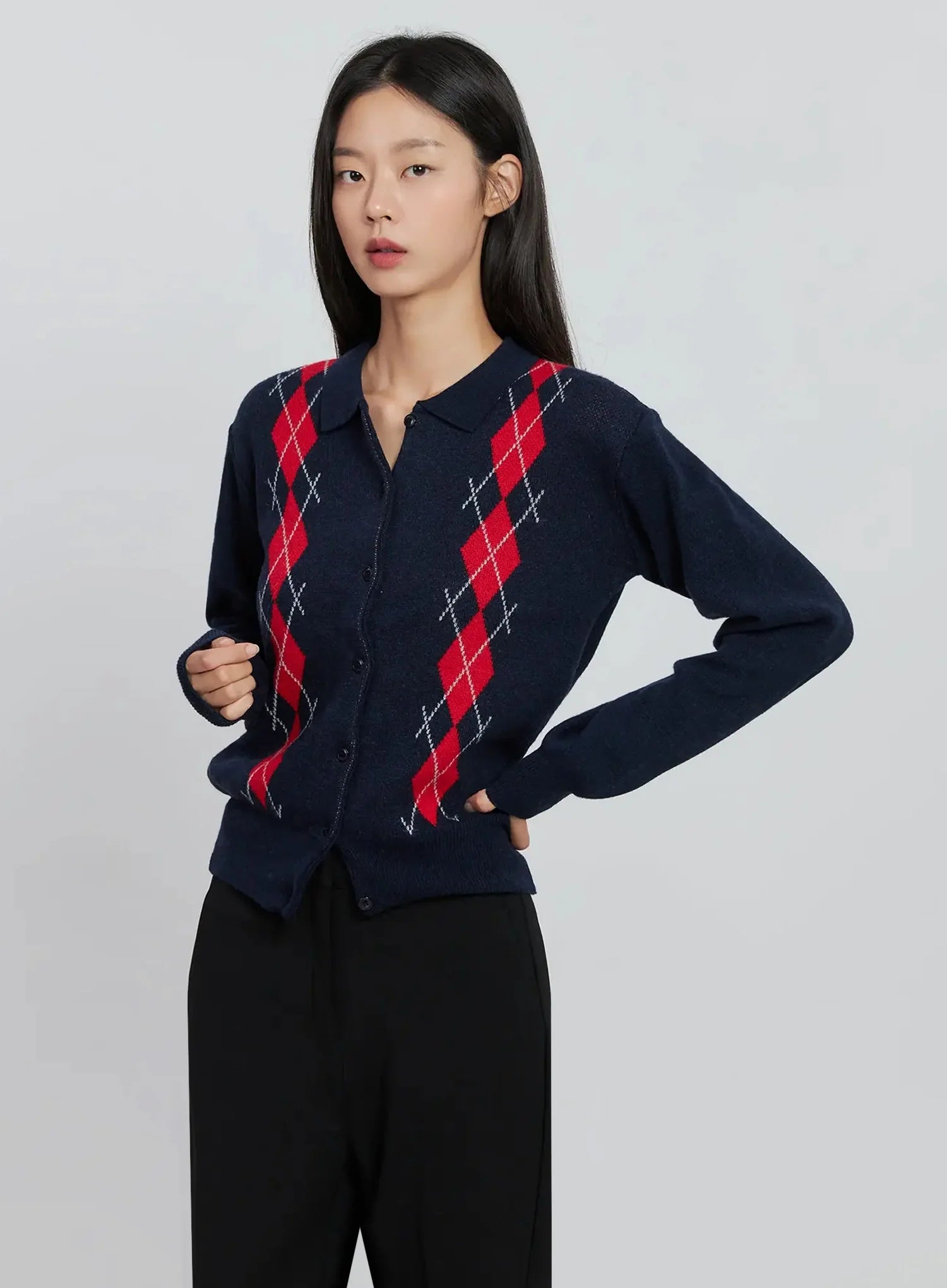 button-up-knit-cardigan-in507 / Dark blue