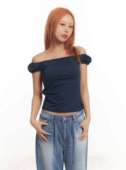 puff-sleeve-off-shoulder-top-ia515 / Dark blue
