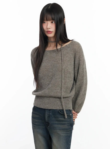 chic-off-shoulder-knit-sweater-and-thin-scarf-set-f517 / Dark brown