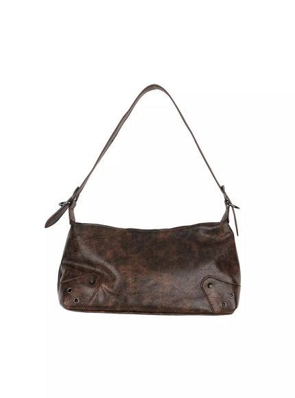 vintage-faux-leather-rivet-shoulder-bag-im506 / Dark brown