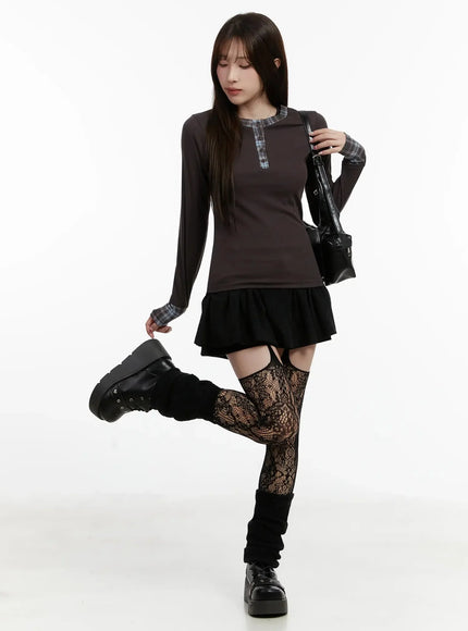 plaid-long-sleeve-tee-id525 / Dark brown