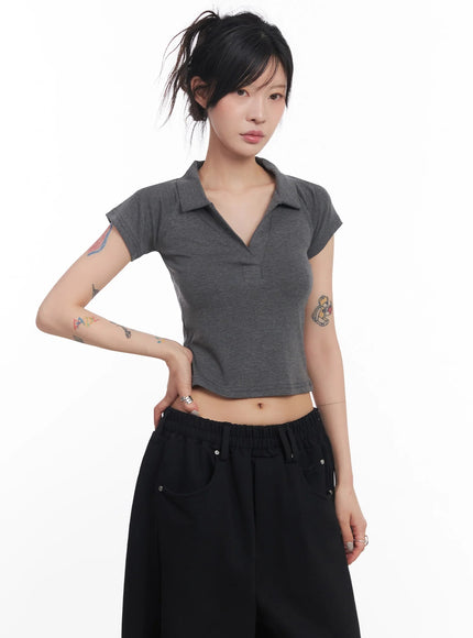 cropped-collared-tee-ic503 / Dark gray