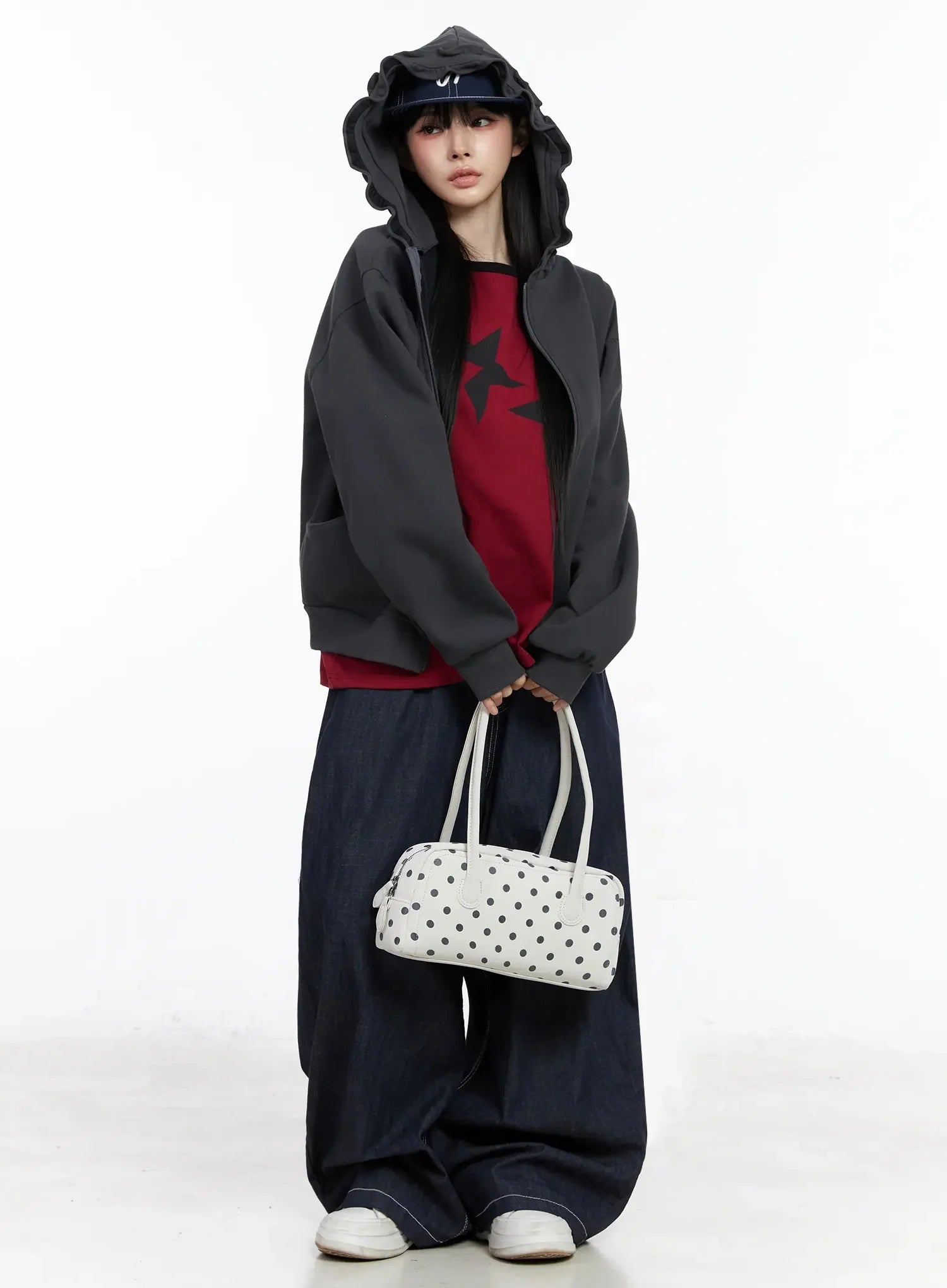 frilled-zip-up-hoodie-iy515 / Dark gray