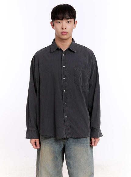 mens-loose-fit-long-sleeve-collared-shirt-im512 / Dark gray