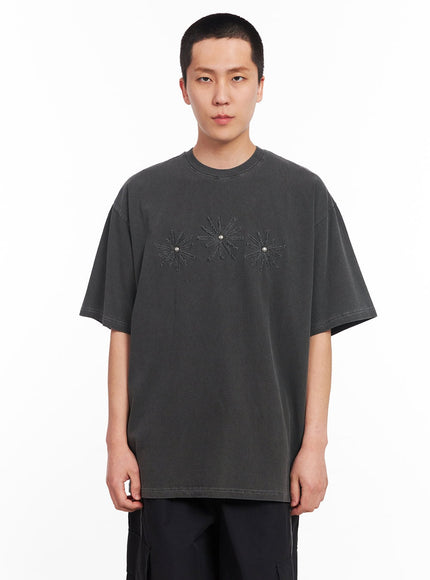 men-s-studded-daisy-t-shirt-iu503 / Dark gray