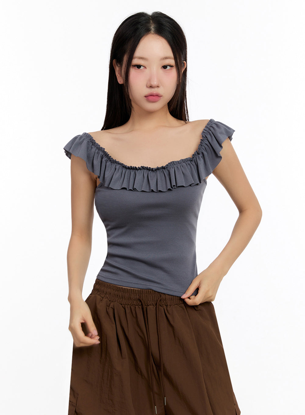 slim-fit-frill-tank-top-iu509 / Dark gray