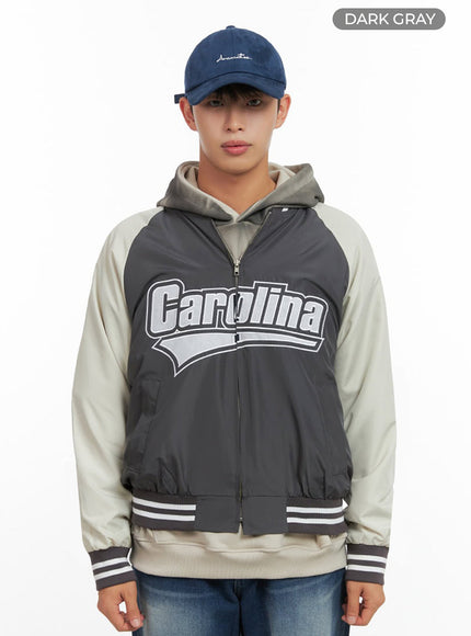 graphic-nylon-zip-up-varisty-jacket-io420 / Dark gray