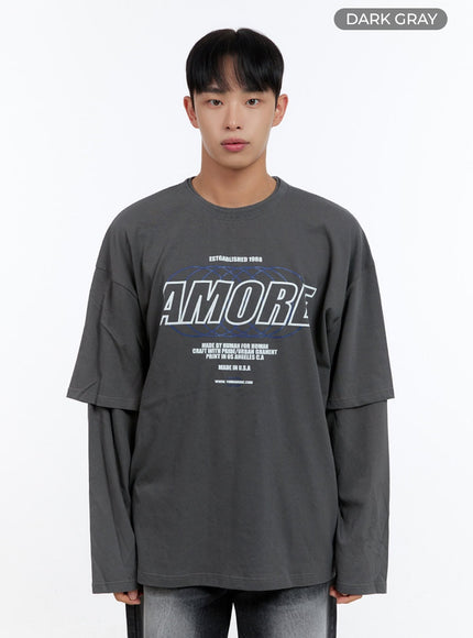 mens-oversize-cotton-graphic-layered-t-shirt-is413 / Dark gray